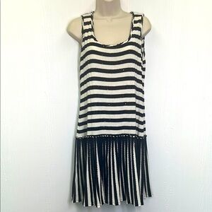 Donna Morgan - Sequin Striped Knit Drop Waist Light Pleated Tank Dress Size 12